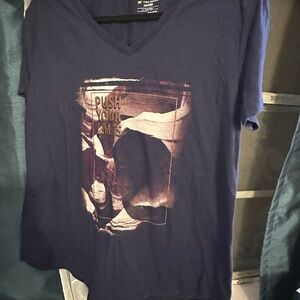 Women’sV Neck Blue Graphic T-Shirt